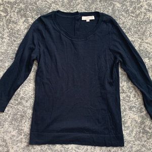 Loft Navy 3/4 Sleeve Sweater with Button Back Detail